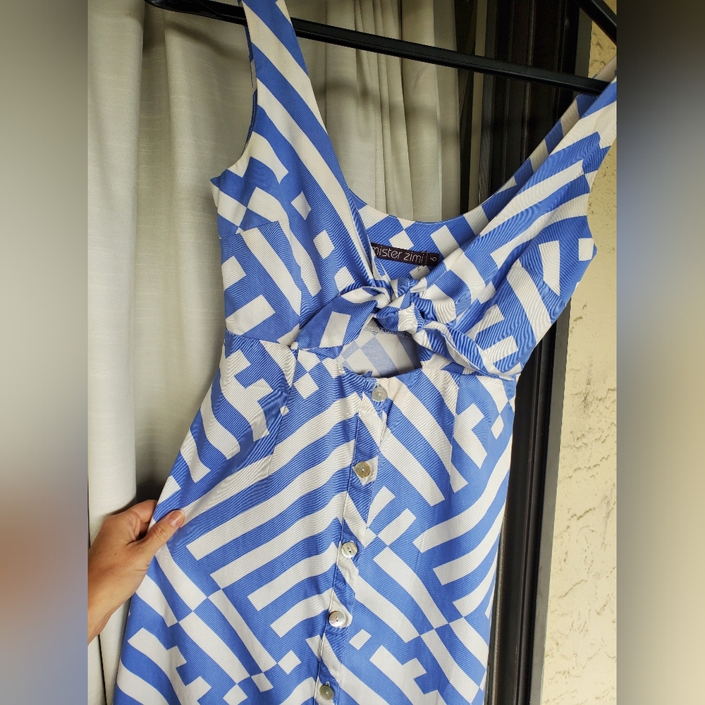 MISTER ZIMI Midi summer dress, baby blue/white, size 6